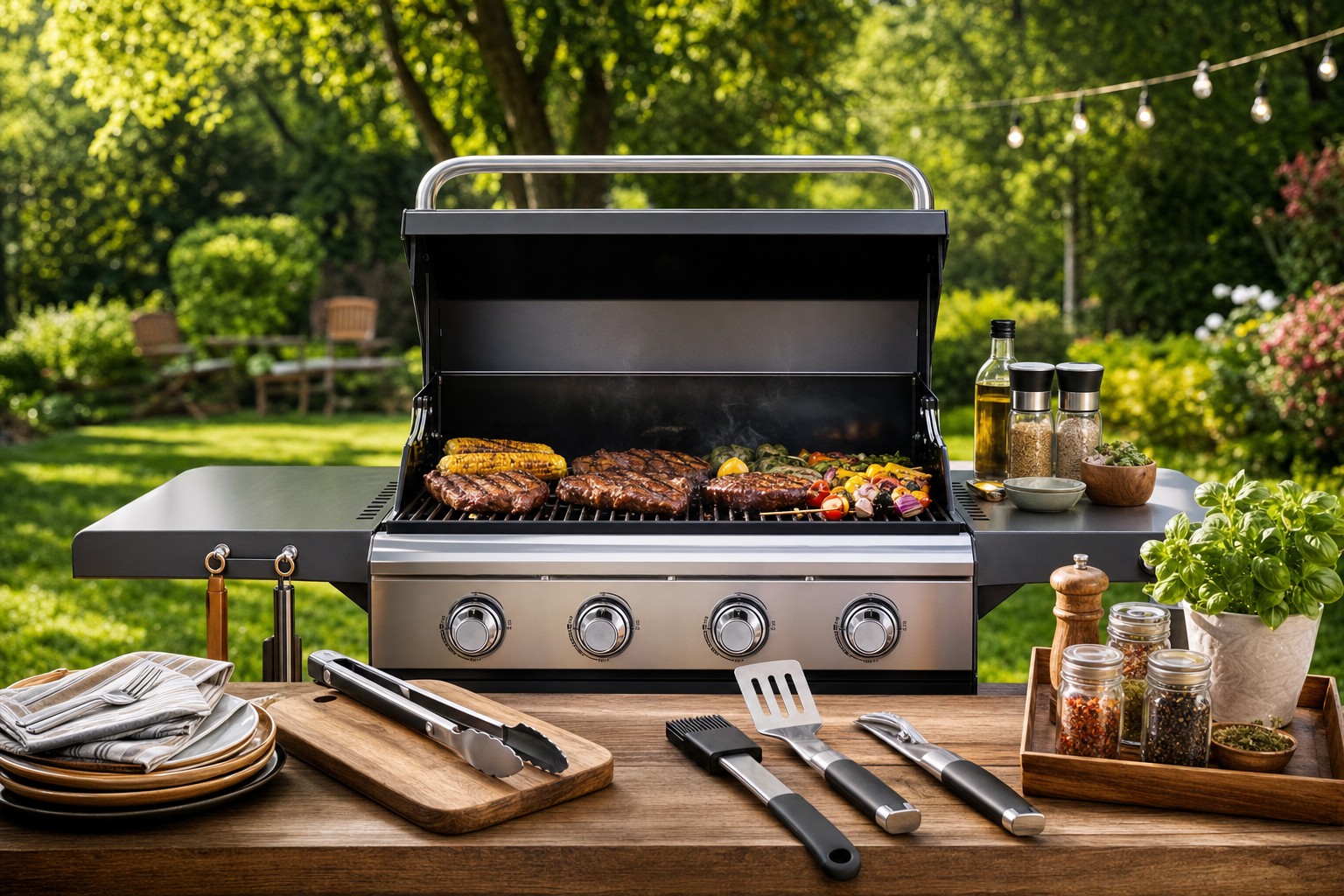 Grill Setup with Essential Tools